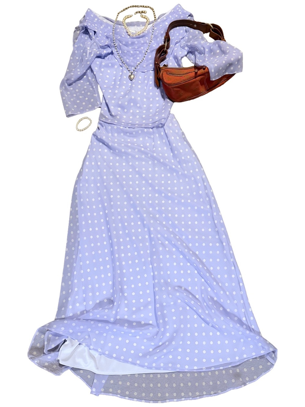 Vintage Y2K JBS LTD Skirt Top Set Womens 14 Periwinkle Chiffon Polka Dot Maxi